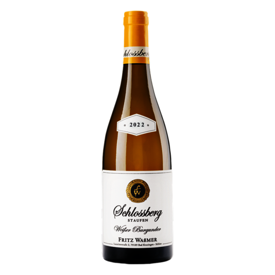 Wein "Schloss Staufen Weißer Burgunder" Eine Flasche des Weines "Schloss Staufen Weißer Burgunder"